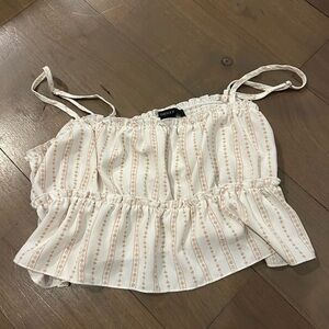 Forever 21 Cream Striped Women's Top